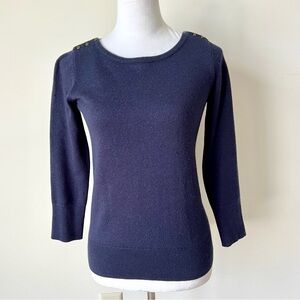 THE LIMITED Navy Merino Wool Blend Button Shoulder Lightweight Sweater—SZ. S